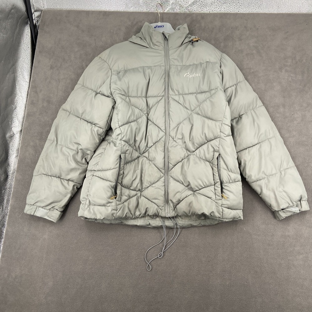 Y2K Fubu the Collection Puffer Jacket Womens 1X Light Gray Embroidered Logo